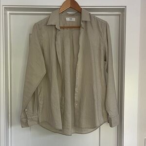 NWOT Uniqlo 100% Linen Natural Button-Up Shirt Sz M